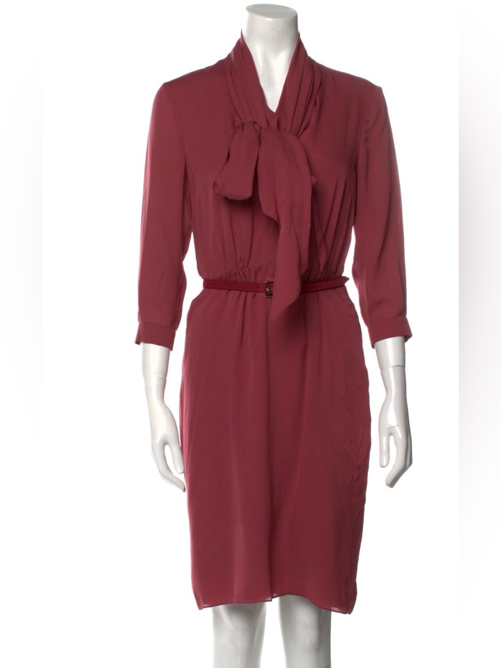 Burberry Tie-Neck Long Sleeve Dress in Dusty Rose